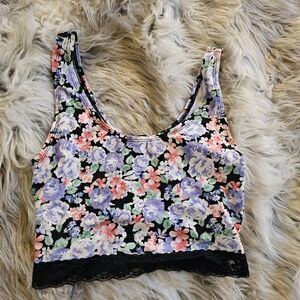 Floral Crop Top with Lace Trim